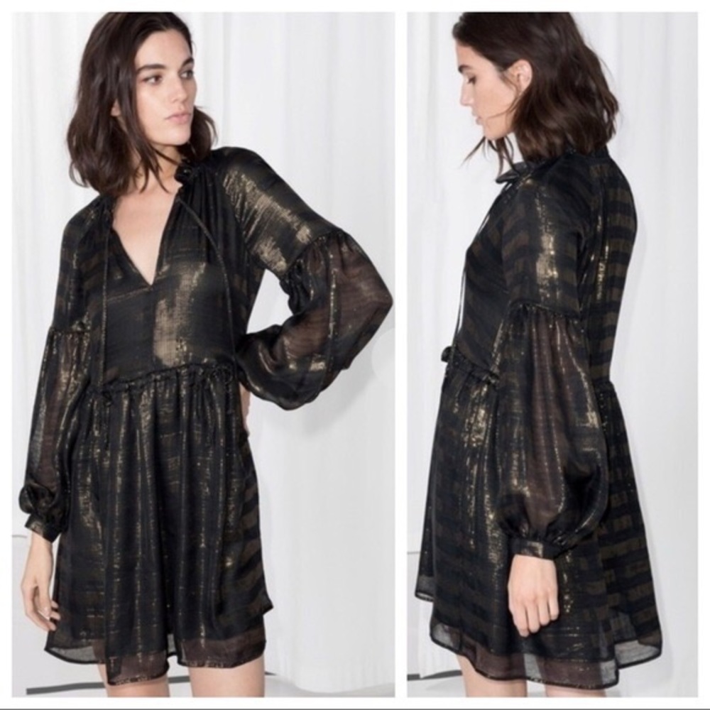 &Other Stories Black and Gold Fall Dress